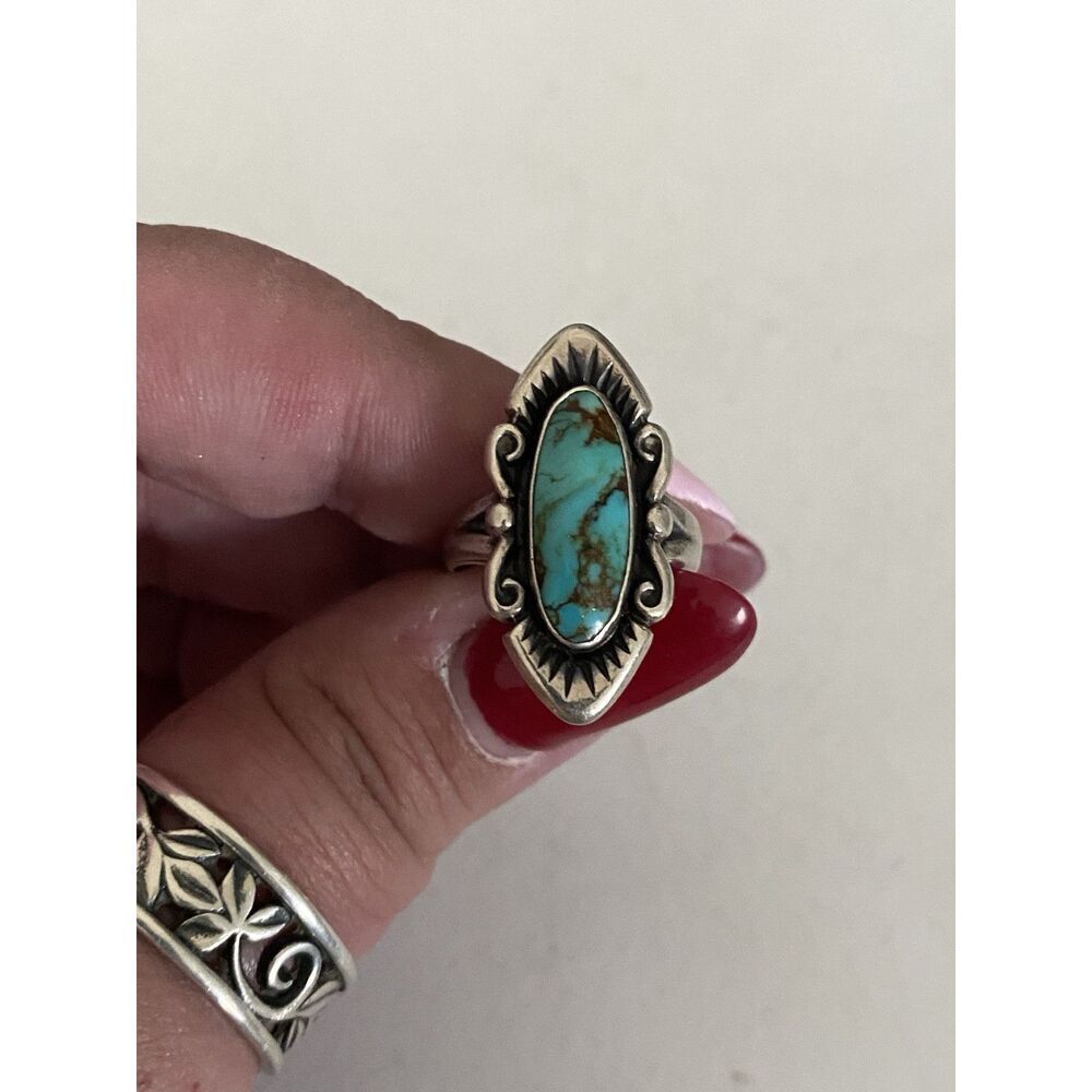 Vintage Native American Bell Trading Post Sterling Silver Turquoise Ring Size 5
